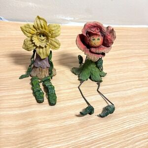 Vintage Anthropomorphic Rose and Daffodil Flower Shelf Sitters figurines